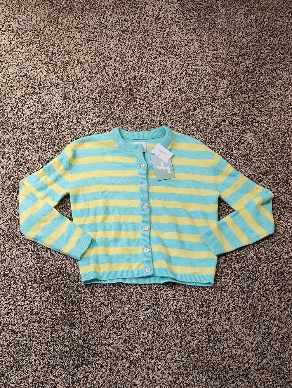 JoyLab | Striped Teal & Yellow Button-Up Cardigan